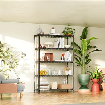 1750 LBS Garage Shelving Wide Storage Shelves Metal Shelves Heavy Duty Adjustable Utility Shelf Rack (5 Tier, 15.7" D x 45.3" W x 70.9" H / Black)