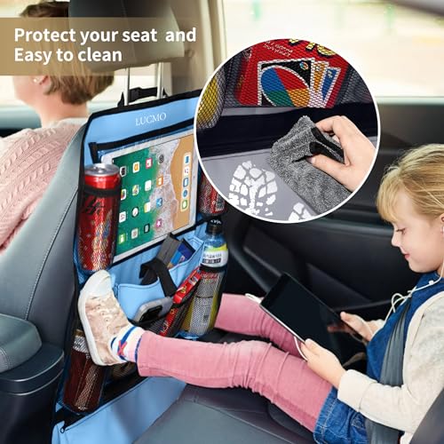 Car Backseat Organizer with Touch Screen Tablet Holder (Light Blue-1 / 2 Pack)