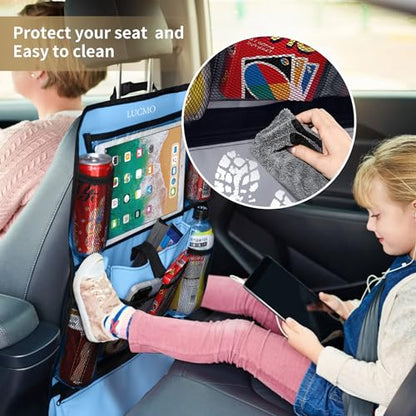 Car Backseat Organizer with Touch Screen Tablet Holder (Light Blue-1 / 2 Pack)