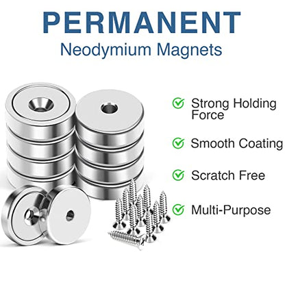 10 Pack Strong Neodymium Cup Magnets 70Lbs+ Holding Force