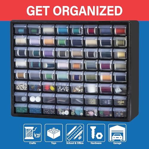 64 Drawer Plastic Storage Cabinet (Black / 64 Drawer / 1 Pack)