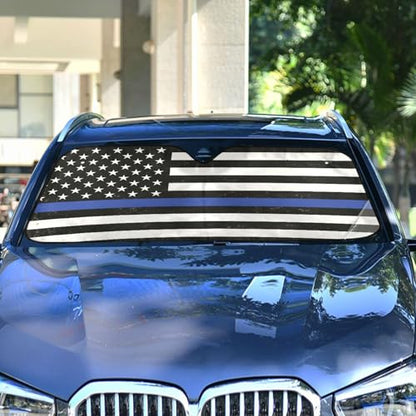 Car Windshield Sun Shade USA American Police Flag Thin Blue Line Foldable Car Front Windshield Sunshade Blocks UV Rays Sun Visor Sun Heat Protection for Car Truck SUV to Keep Your Vehicle Cool (Small / USA American Flag02)