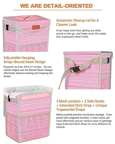 Car Trash Can with Lid Leakproof Car Garbage Bag Vehicle Trash Bin (2 Gallons / Pink Print)