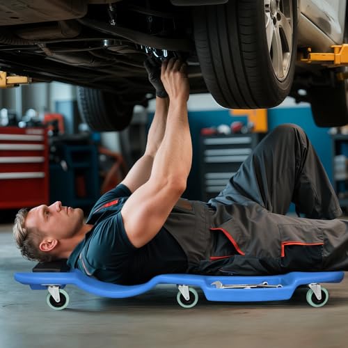 Mechanic Creeper with Padded Headrest & Tool Trays (Blue / 46.5")