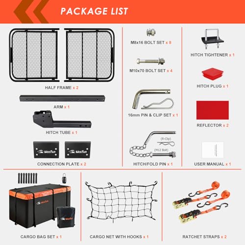 Hitch Mount Cargo Carrier Rack Basket 60"*25"*6"+Waterproof Bag 25 Cu.Ft (60"*25"*6")