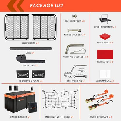 Hitch Mount Cargo Carrier Rack Basket 60"*25"*6"+Waterproof Bag 25 Cu.Ft (60"*25"*6")
