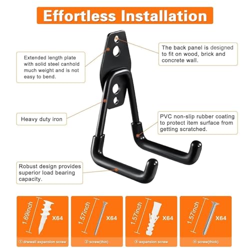 32 Pack Steel Garage Hooks Heavy Duty (32pcs - Black)