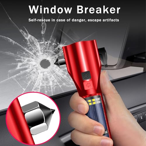 Car Glass Breaker Hammer with Flashlight (Red Metallic)