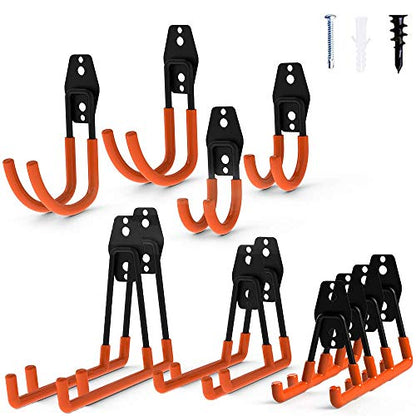 12pack Steel Garage Storage Utility Double Hooks Organizer Heavy Duty Wall Mount Tool Holder for Organizing Power Tools Ladders Bulk Items (Utility Hooks 12pack)