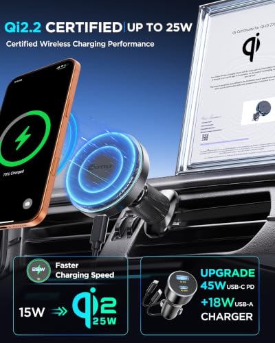 Qi2.2 25W Certified for Mag Safe Car Mount Charger (Black)