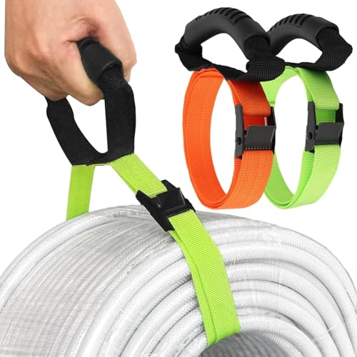 Heavy Duty Storage Straps with Handle and Easy Adjustable Steel Black Lock Slider Buckles (2 Pack)