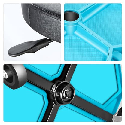 Adjustable Height Pneumatic Garage Seat Rolling Mechanic Stool with Tool Tray Storage (Blue)