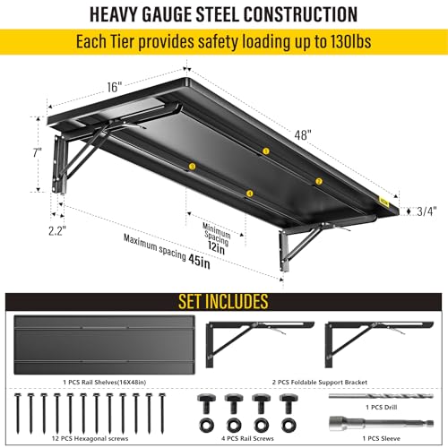 1.3x4ft Adjustable Rail Type Folding Storage Rack Shelf (1.3x4ft / Black)