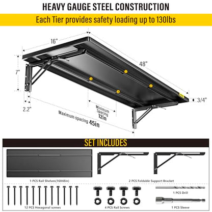1.3x4ft Adjustable Rail Type Folding Storage Rack Shelf (1.3x4ft / Black)