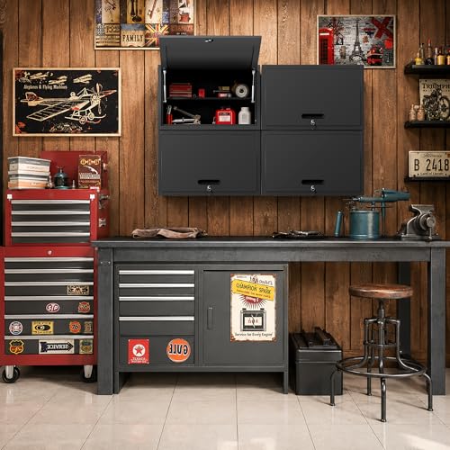 Wall Mounted Metal Storage Cabinet (Black / S - Flip-up Door & Shelves (Wall))