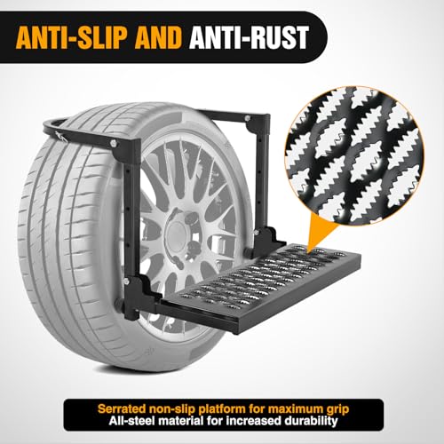Folding Heavy Duty Tire Step Fit Tire from 10” to 14” (Truck Tire Step Black)