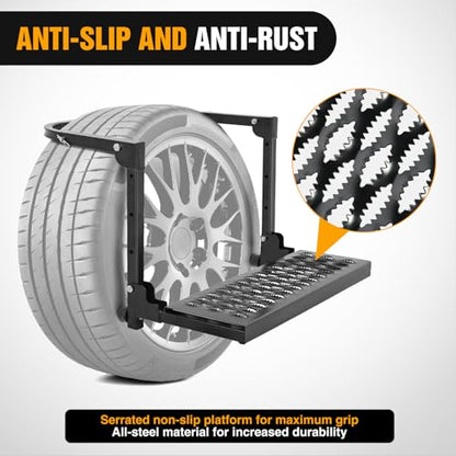 Folding Heavy Duty Tire Step Fit Tire from 10” to 14” (Truck Tire Step Black)