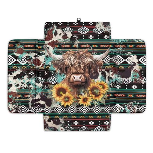 Aztec Highland Cow Sunflower Car Center Console Cover Soft Armrest Cover Protector Wear (Aztec Highland Cow Sunflower)