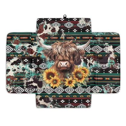 Aztec Highland Cow Sunflower Car Center Console Cover Soft Armrest Cover Protector Wear (Aztec Highland Cow Sunflower)