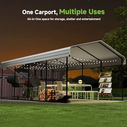 12x20ft Metal Carport (Cream White / 12x20ft Without Sidewalls)