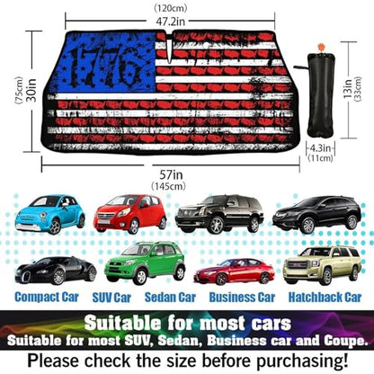 Retro USA American Flag Car Windshield Sunshade Umbrella Car Foldable Umbrella Sunshade for Front Window UV Reflector Auto Windshield Umbrella Sun Shades Cover for Most Vehicles 57'' X 30'' (57'' X 30'' / JSDK-60A)