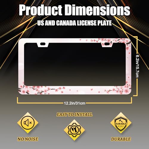 Cherry Blossom Stainless Steel Floral Pink Flowers License Frame 12.2 x 6.2 (Cherry Blossoms Floral)