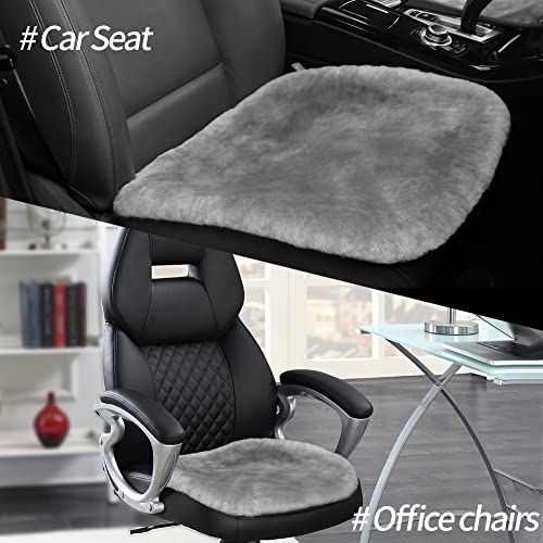 Genuine Sheepskin Car Seat Cushion Seat Covers for Cars Trucks SUV Comfort Seat Protector Pad for Car Driver Seat Car Accessories for Women Office Chair Car Decor (Grey / Front Seat Cushions-2 Pcs)