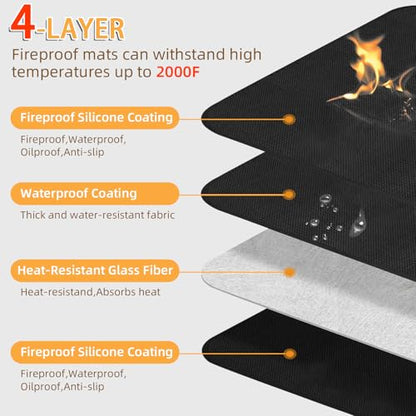 Under Grill Mat for Outdoor Grilling (Rectangular/Black / 48"L x 32"W)