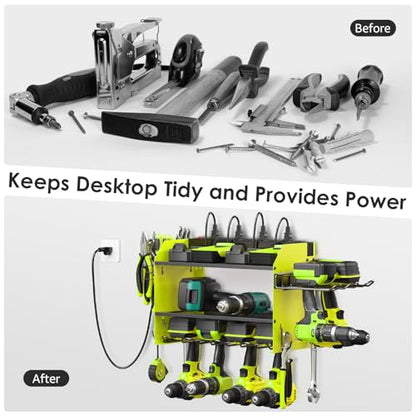 Modular Power Tool Organizer Wall Mount Charging Station (Green / 10FT Cord)