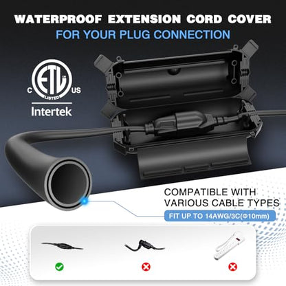 3 Pack] Flemoon Outdoor Extension Cord Safety Cover with Waterproof Seal (Black / Small Box: 5.3" L x 2" W x 2" H)