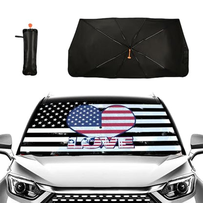 American Flag Heart Car Windshield Sun Shade Umbrella Car Windshield Foldable Car Umbrella Sun Shade Cover Car Visor Car Umbrella for SUV Truck Cars Sunshade (One Size / American Flag Heart)