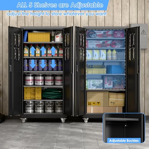 Wide & Deep 71"x34"Wx18 D Metal Garage Storage Cabinet Black (Black / 18"D x 34"W x 71"H)