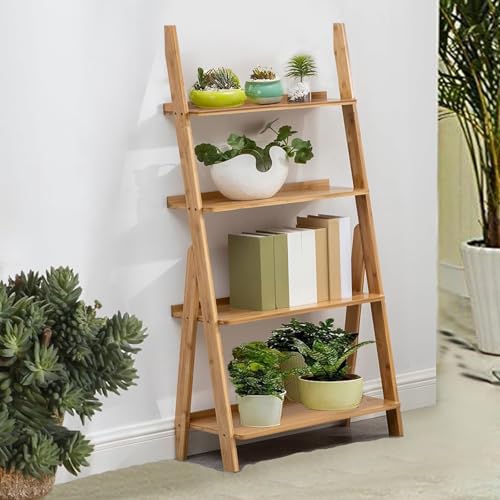 Bamboo Ladder Shelf Bookcase (4 Tier / Natural)