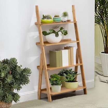 Bamboo Ladder Shelf Bookcase (4 Tier / Natural)