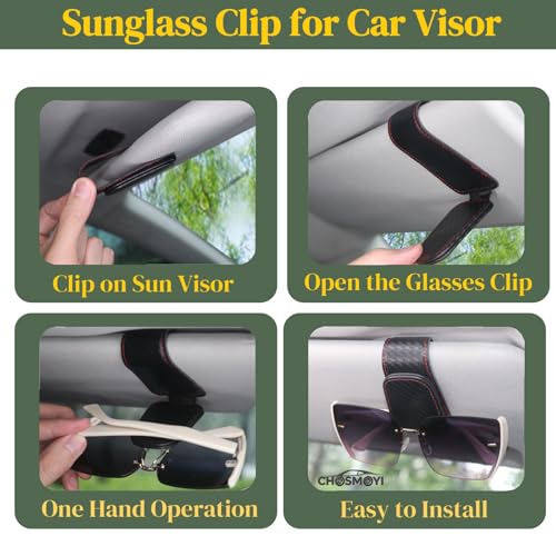 Leather Sunglass Clip for Car Visor (Carbon Fiber)