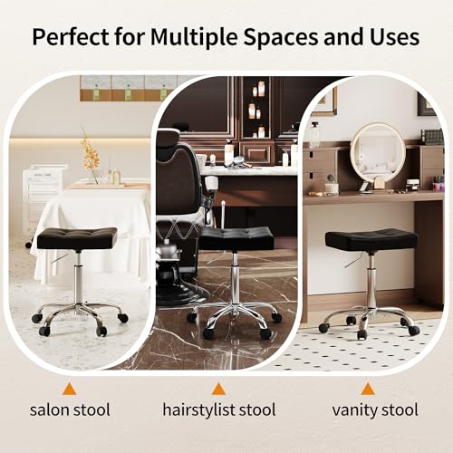 Salon Saddle Stool with Wheels for Esthetician (Black)