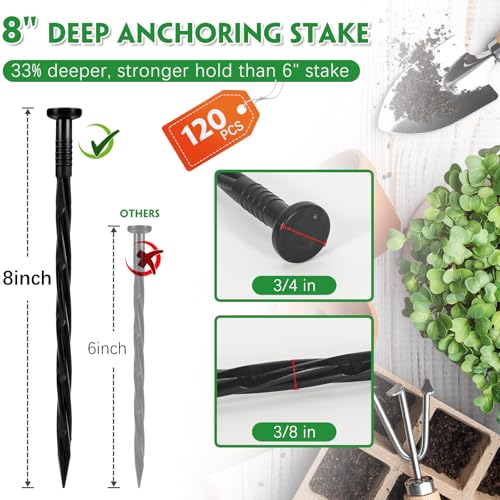 120PCS 8 Inch Plastic Landscape Edging Stakes (120 pack / black)
