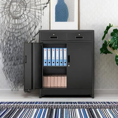 Metal Storage Cabinet (Black / 36" H x 32" W x 16" D)