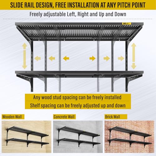 2 Pack×2 Tier 1.3x3ft Garage Shelving Wall Mounted (Black / 4pack-1.3×3ft)