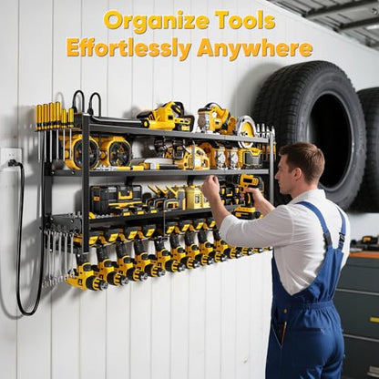 Power Tool Organizer Wall Mount with Charging Station (Black / 49" W)