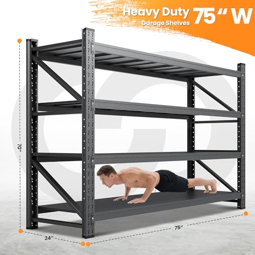 75” Wide Heavy Duty Metal Garage Shelving (Matte Black / 75"Wx24"Dx70"H)