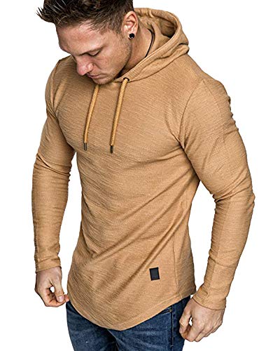 Mens Fashion Athletic Hoodies Sport Sweatshirt Solid Color Fleece Pullover Khaki 2XL (XX-Large / Khaki)
