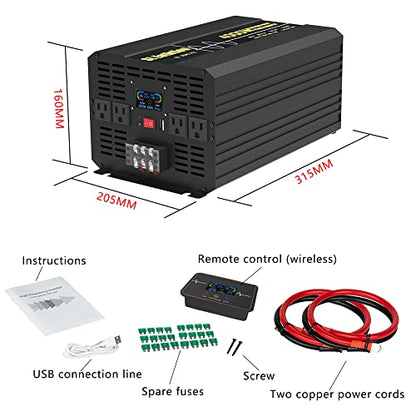4000W Pure Sine Wave Power Inverter 12V DC to 120V AC 60HZ with LCD Display (4000W INVERTER)