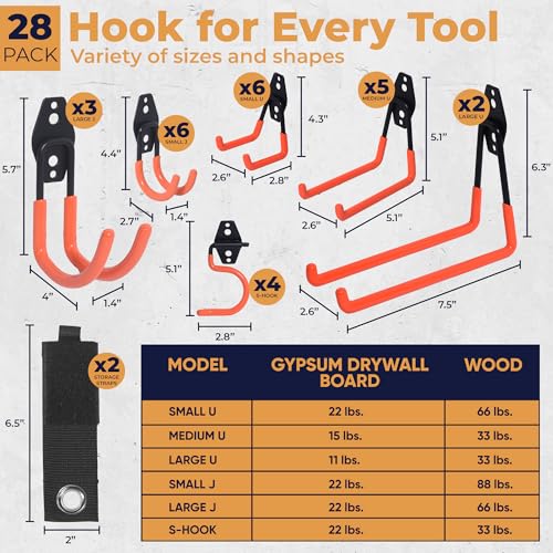 28 Pack Steel Heavy Duty Garage Hooks Storage Hooks with Anti (Orange)