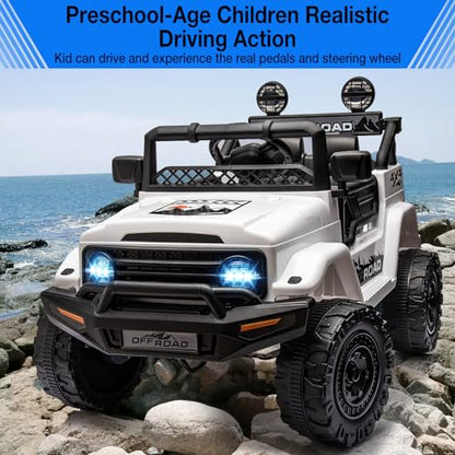 12V Kids Ride On Truck Car with Remote Control (White)