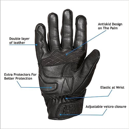 Leather Motorcycle Gloves for Men and Women (Medium / Un-Perforated)