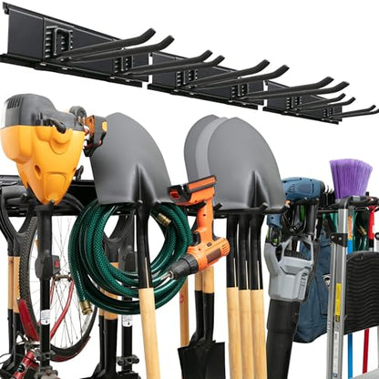 Garage Tool Organizer Wall Mount (Black / 48" Carbon Steel with 3 Racks & 6 Hooks)