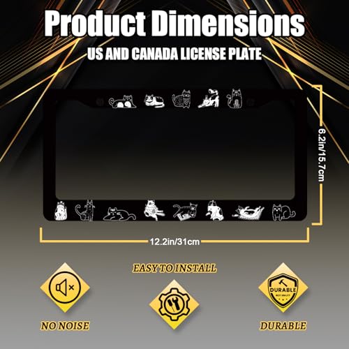 Cute Animal Cat Stainless Steel Cats License Plate Frame 12.2 x 6.2 Inch (Cute Cats Print)