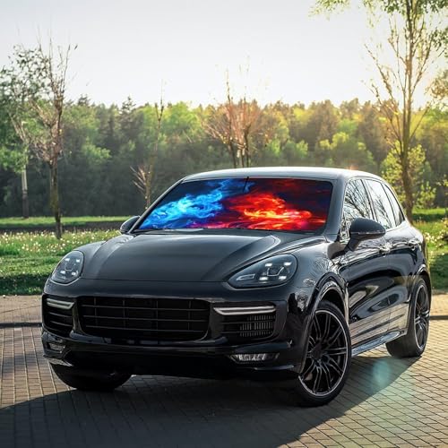 Red Fire Blue Ice Car Windshield Sun Shade Umbrella Sunshade (57X31 Inch / Color-FI1)