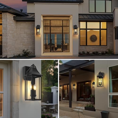 18IN Dusk to Dawn Outdoor Wall Sconce (Black(with Black Base) / 18inch 2-e12 Base)